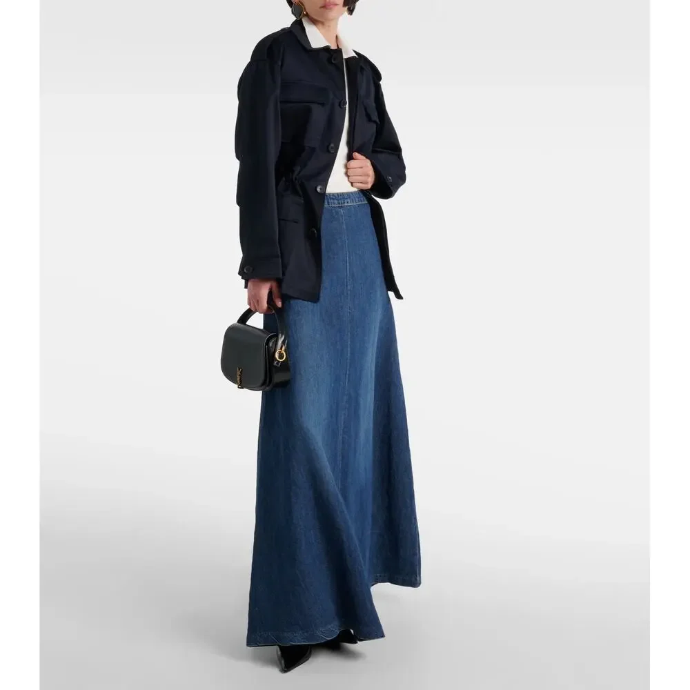 Nili Lotan Astrid Denim Skirt SZ 30 NWT Classic Wash Blue ALine Maxi Cotton Jean